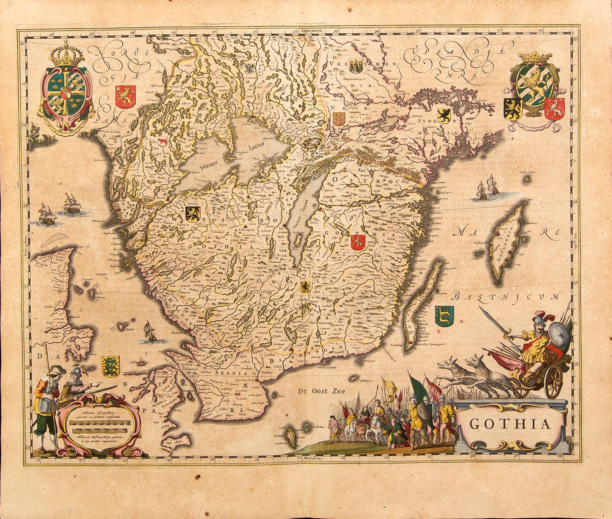 Joan Blaeu, map, colored copper engraving, ca 1635.