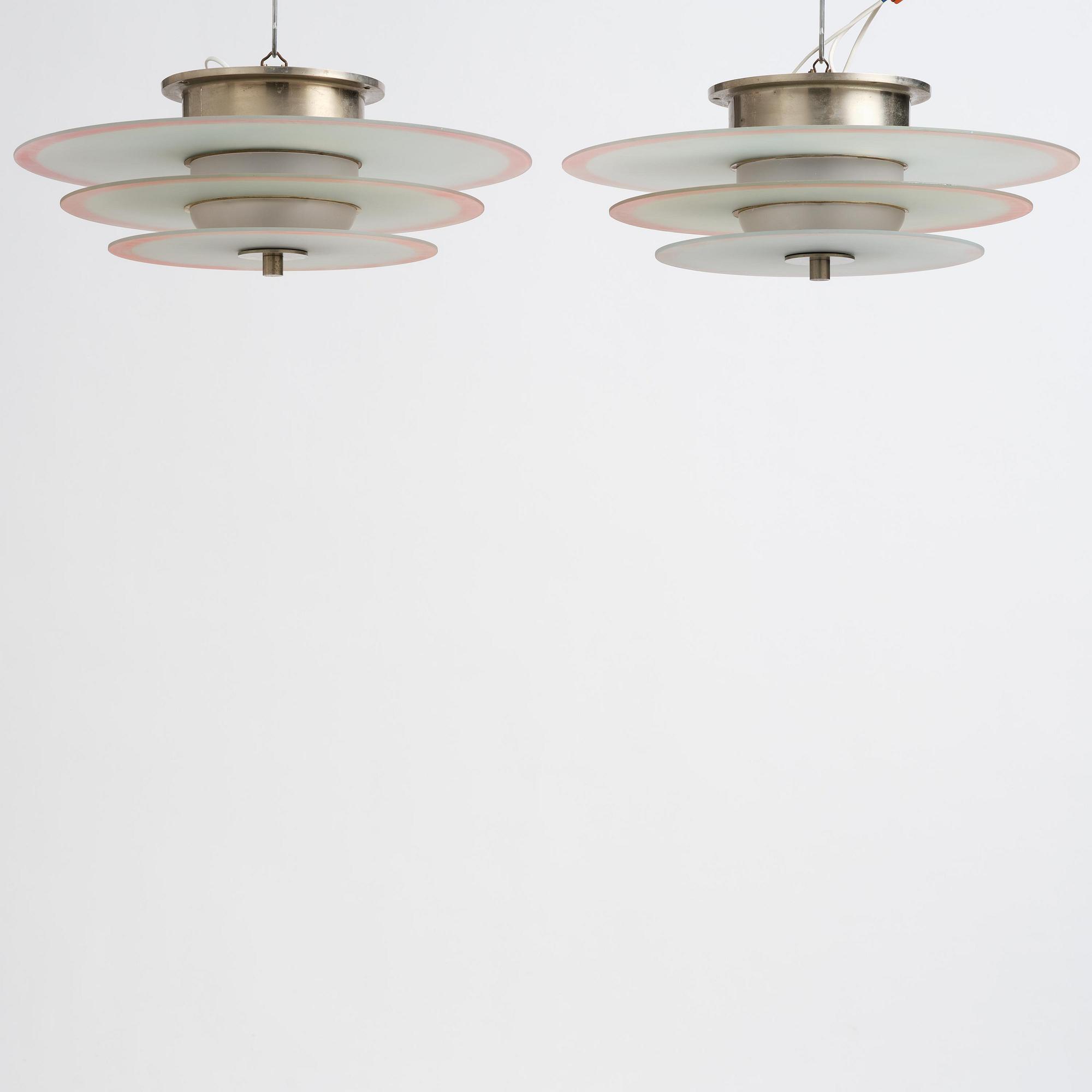 Harald Notini, a pair of ceiling lamps model "10401", Arvid Böhlmarks Lampfabrik, Stockholm, 1930s.