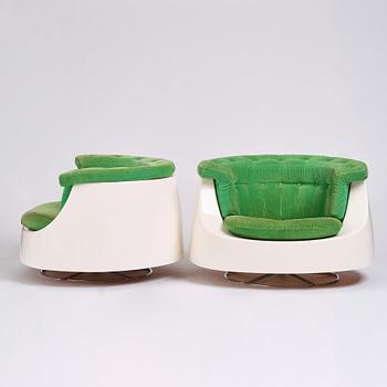 Gillis Lundgren, a pair of 'Sirius' swivel base easy chairs, IKEA, Sweden, 1970s.