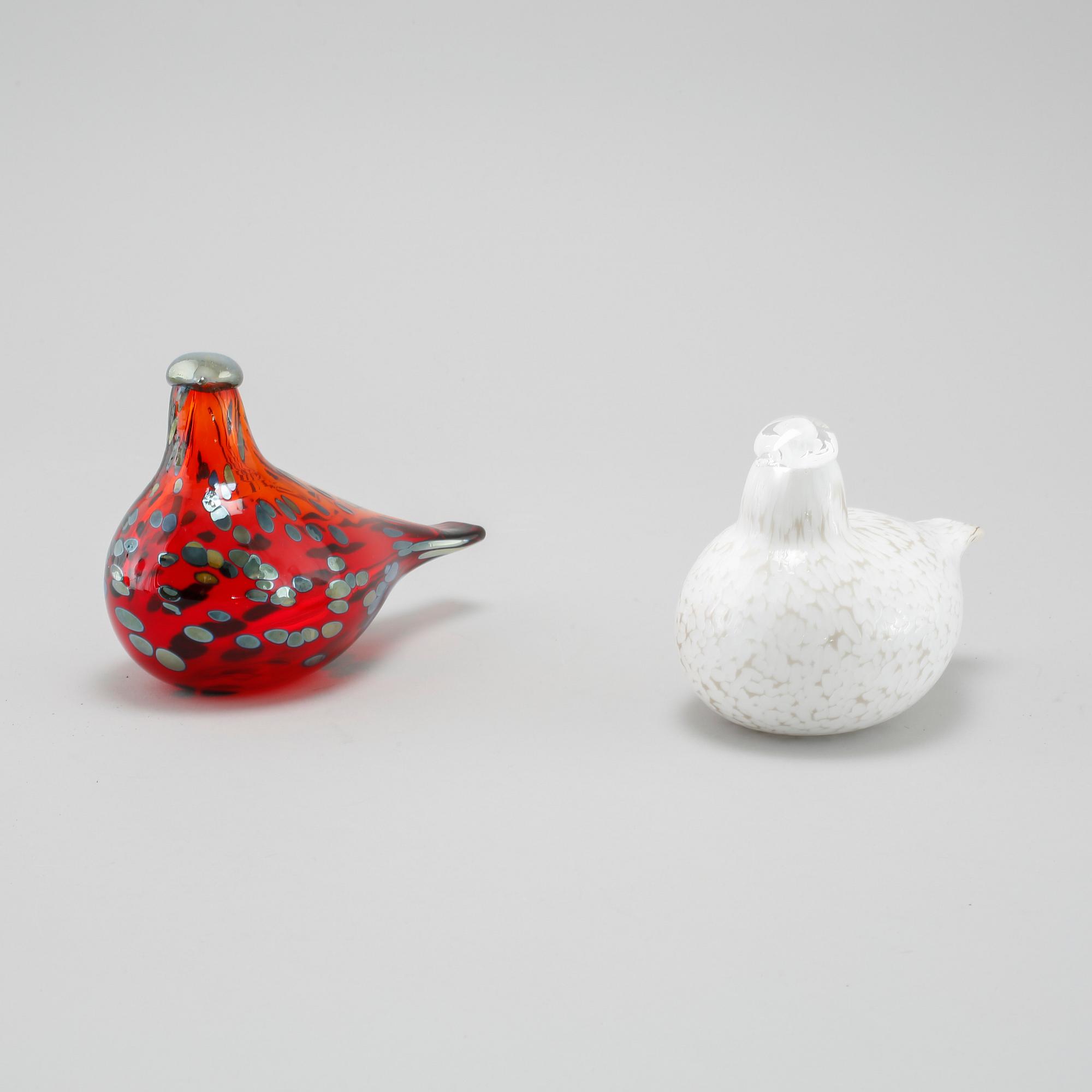 FÅGLAR, 2 st, glas, Oiva Toikka, Nuutajärvi, Iittala, 1900-talets andra hälft,
