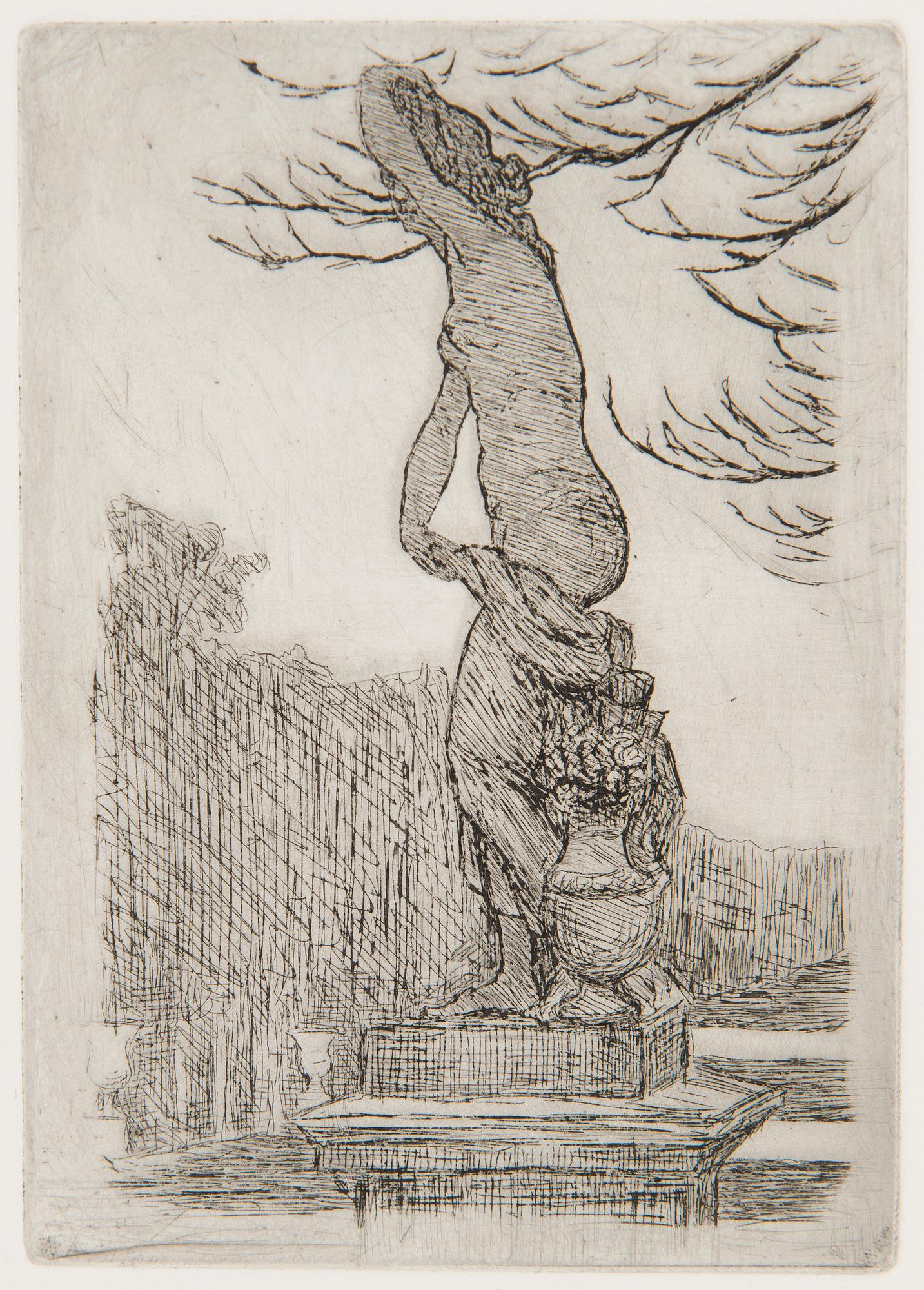 Hugo Simberg, "Staty i park" (Statue in a park).
