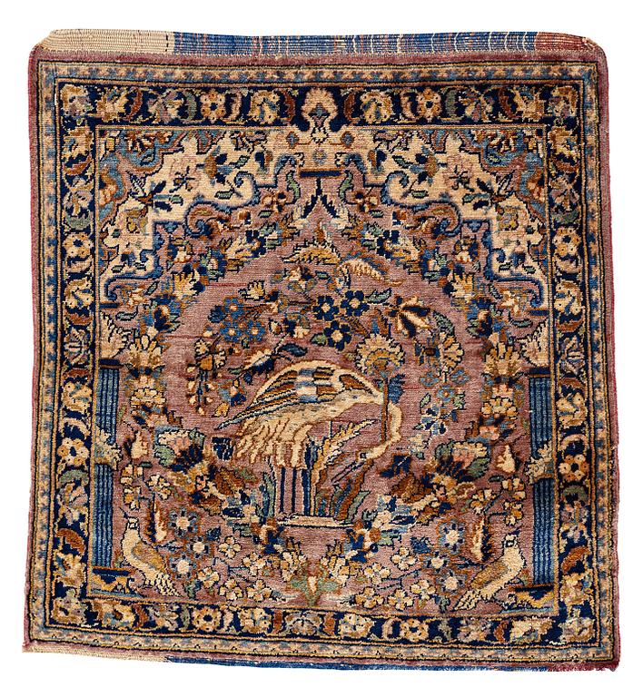 MATTO, a semi-antique silk Kashan possibly Motachem, ca 51-52,5 x 48.5-51 cm.