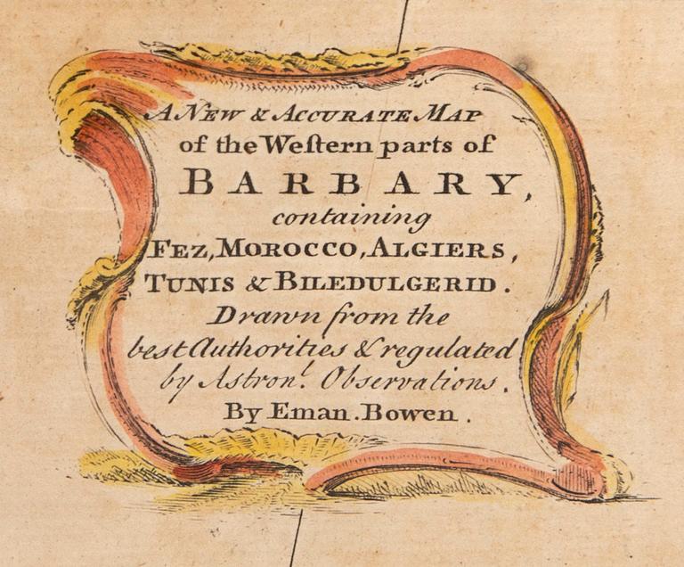 Emanuel Bowen, karta Medelhavet Nordafrika, handkolorerat kopparstick, London 1744.
