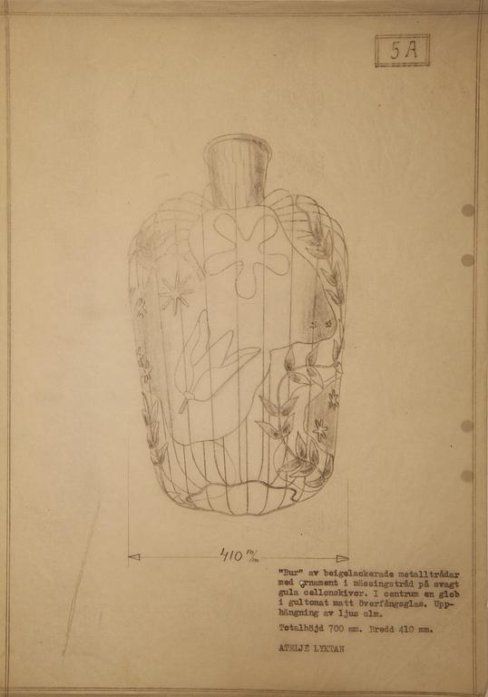 Hans Bergström, a rare ceiling lamp model "5A", ateljé Lyktan, Åhus 1940s.