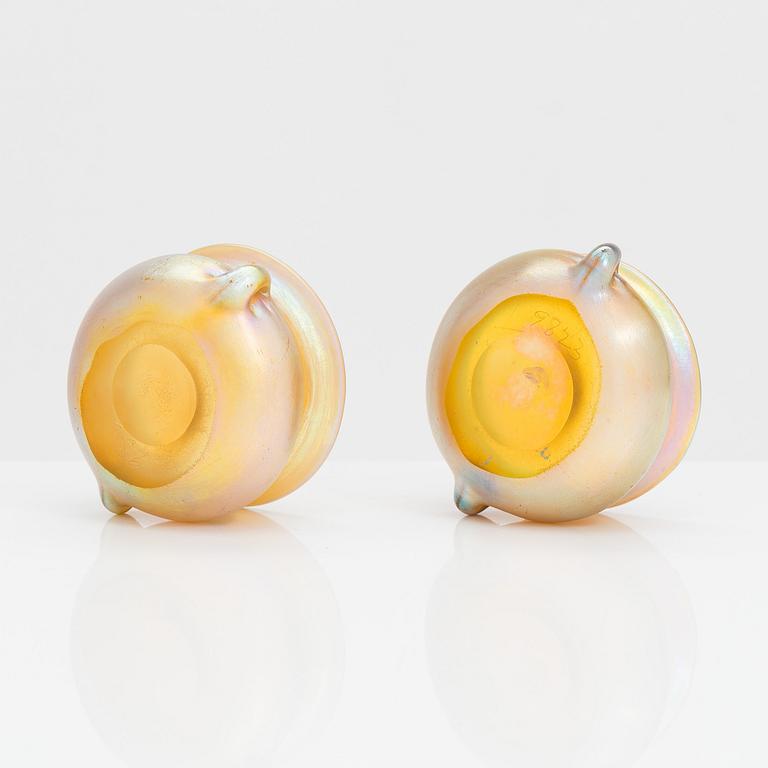 Louis Comfort Tiffany, a pair of glass salt cellars, marked LCT 9823, USA early 20th century.