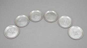 COASTERS, 6 st, silver, Tyskland 1930-tal. Total vikt ca 241 cm.