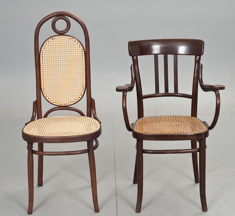 KARMSTOL och STOLAR, 3 st, bl a Thonet, 1900-tal.