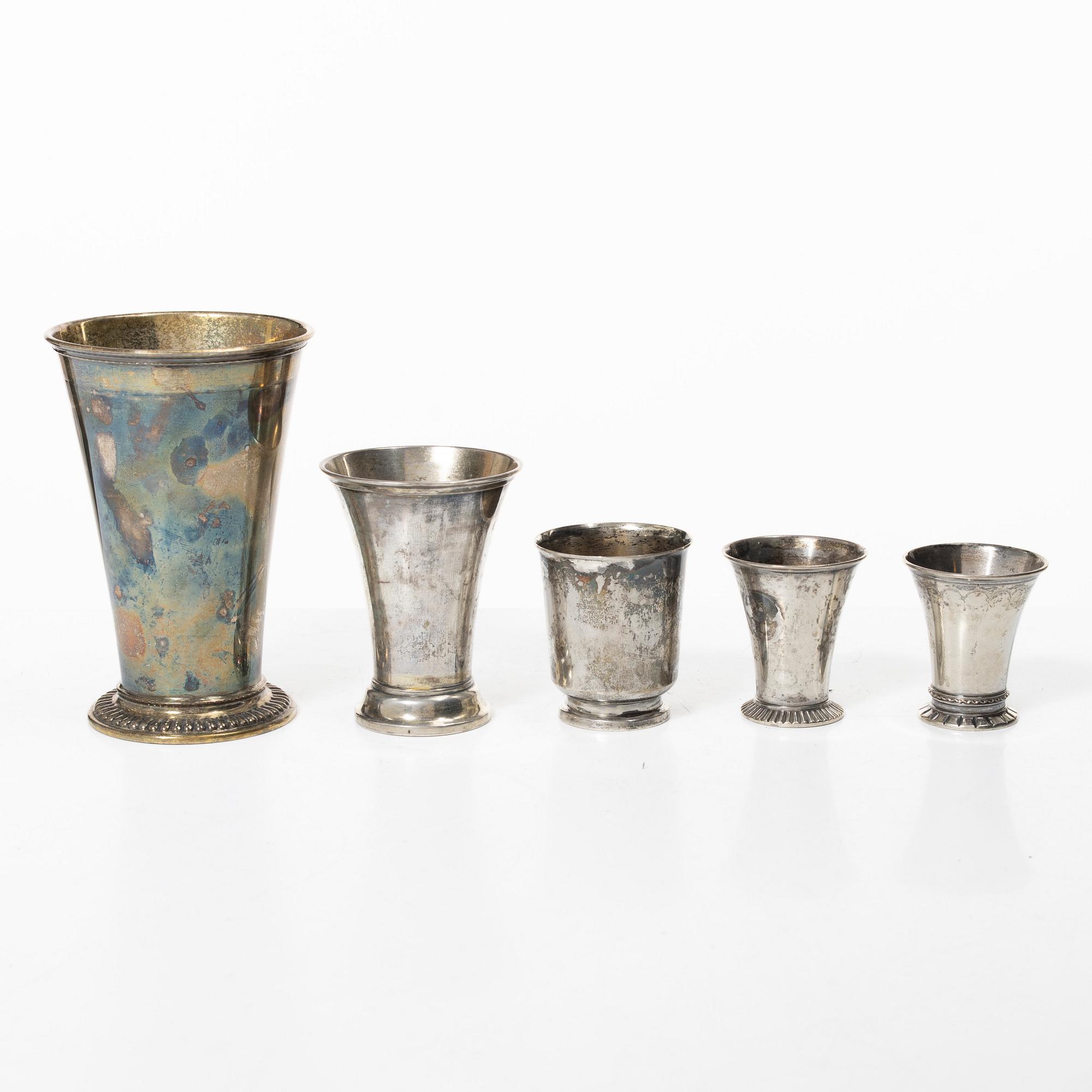 Five silver cups, CG Hallberg and K Andersson among others, 20th century.