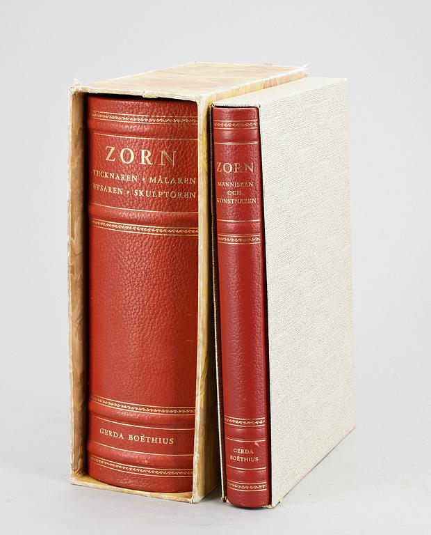 BÖCKER, 2 st, "Zorn människan och konstnären" resp "Zorn tecknaren..." av Gerda Boëthius, Stockholm 1960 resp 1949.