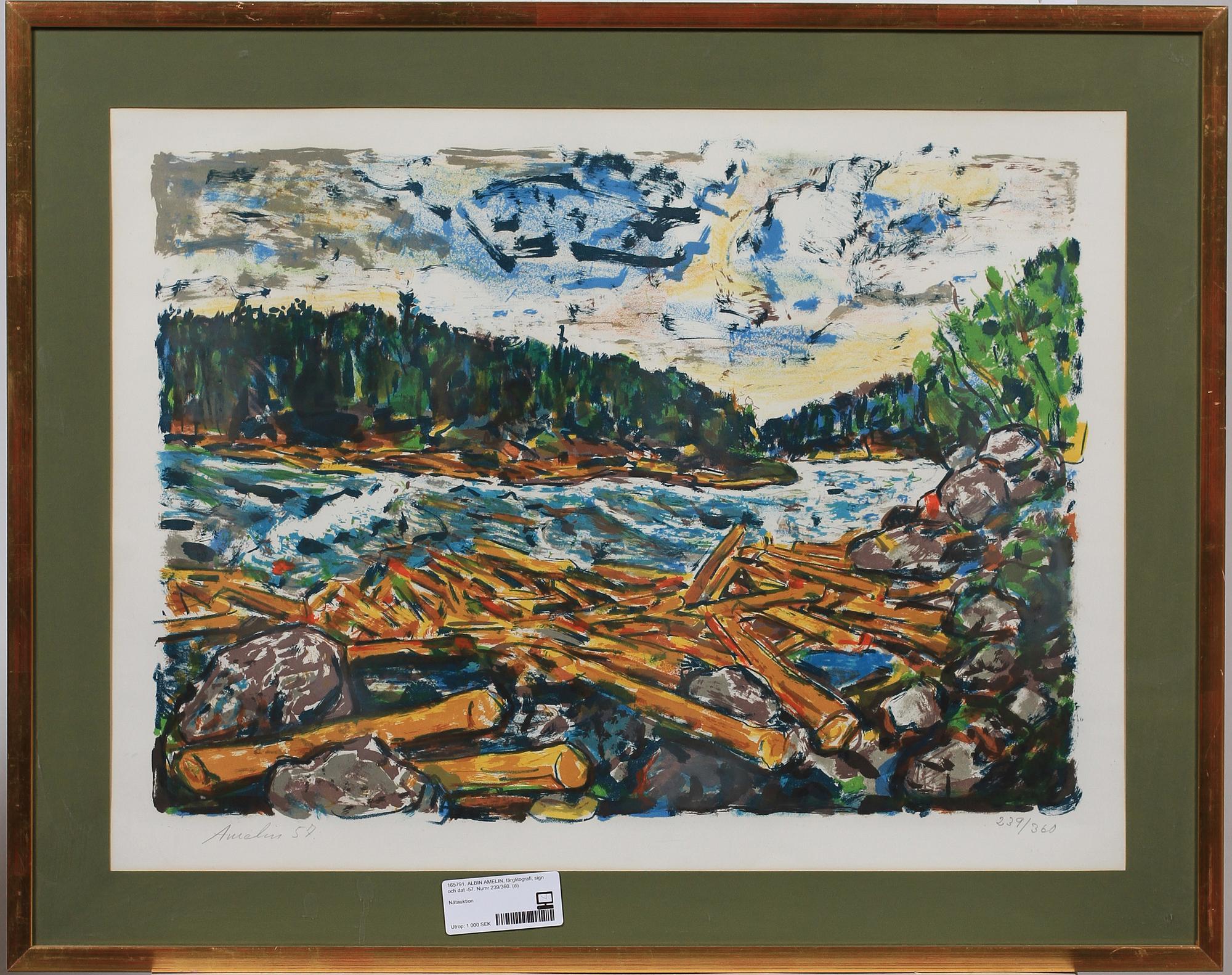 ALBIN AMELIN, färglitografi, sign och dat -57. Numr 239/360.