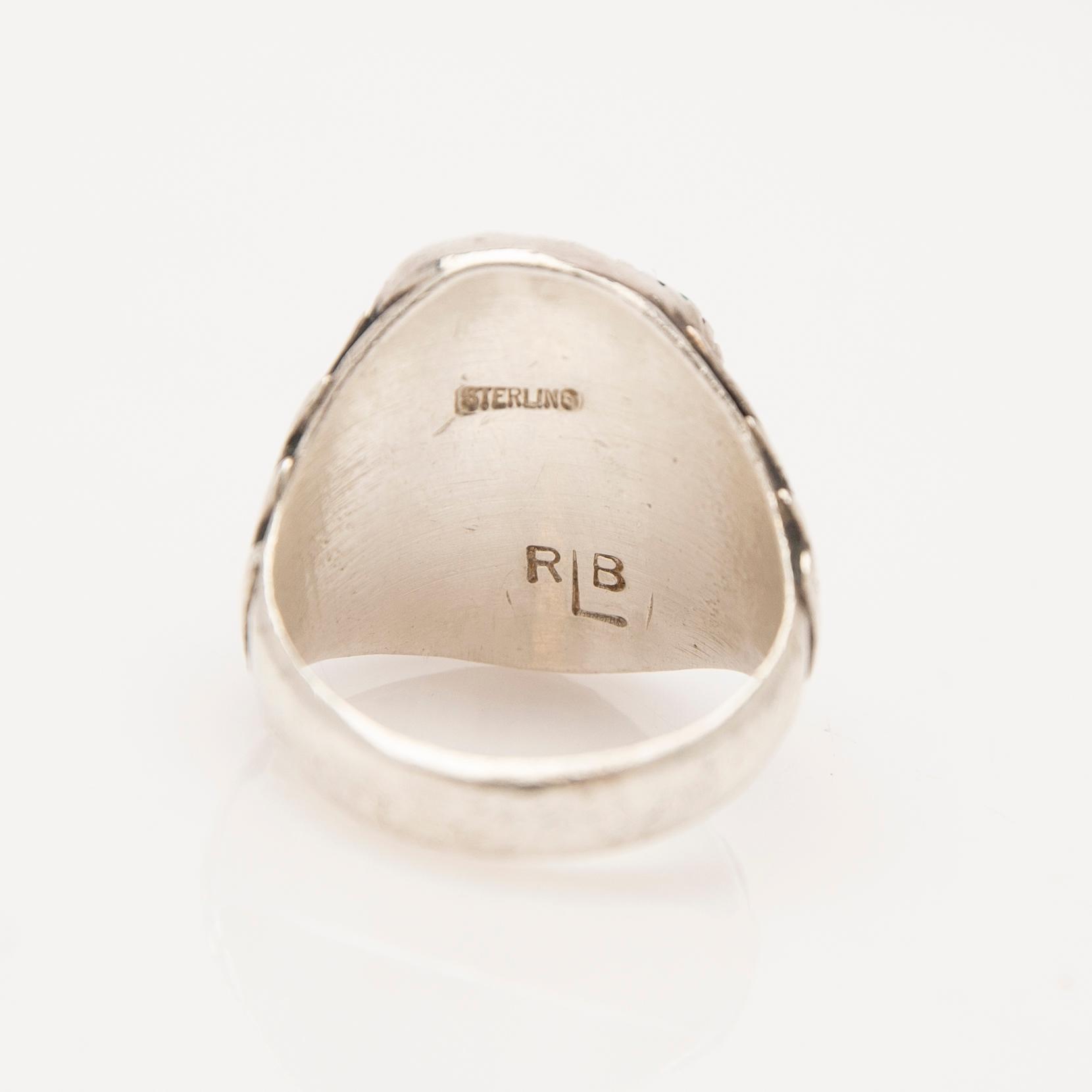 Collier med hänge och ring, sterling silver fattade med turkoser.