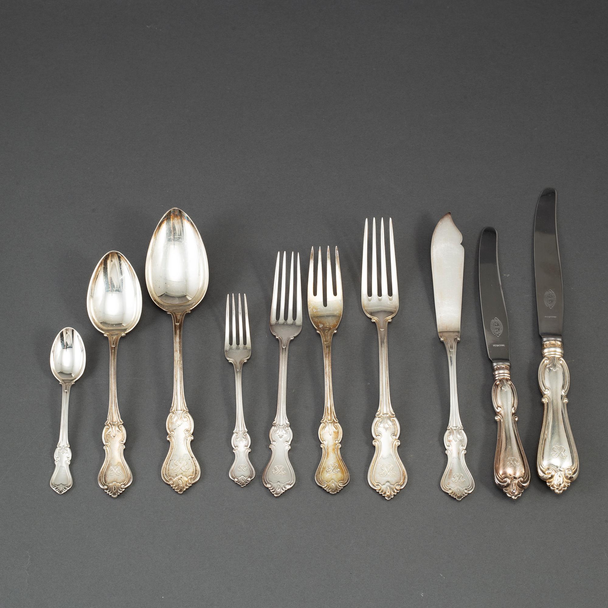 CG HALLBERG and GAB, a part 'Olga' silver cutlery, 1948-1978 (112 pieces).