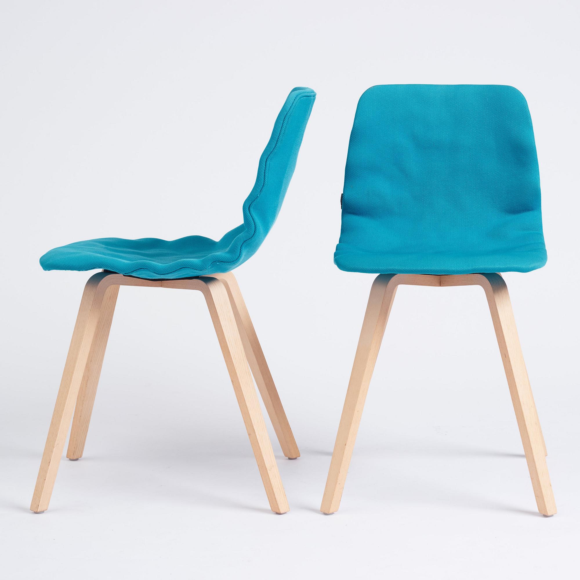 o4i Design Studio, (Jon Lindström & Henrik Kjellberg) a set of eight chairs, "Dent Wood", Blå Station, post 2014.