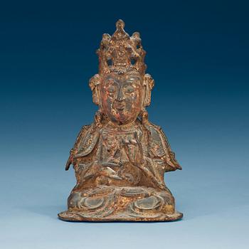 1474. A bronze figure of a sitting Guanyin, Ming dynasty (1368-1644).