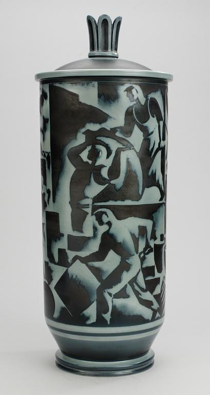 A Gunnar Nylund stoneware urn and cover, Bing & Grondahl, Denmark 1930's.