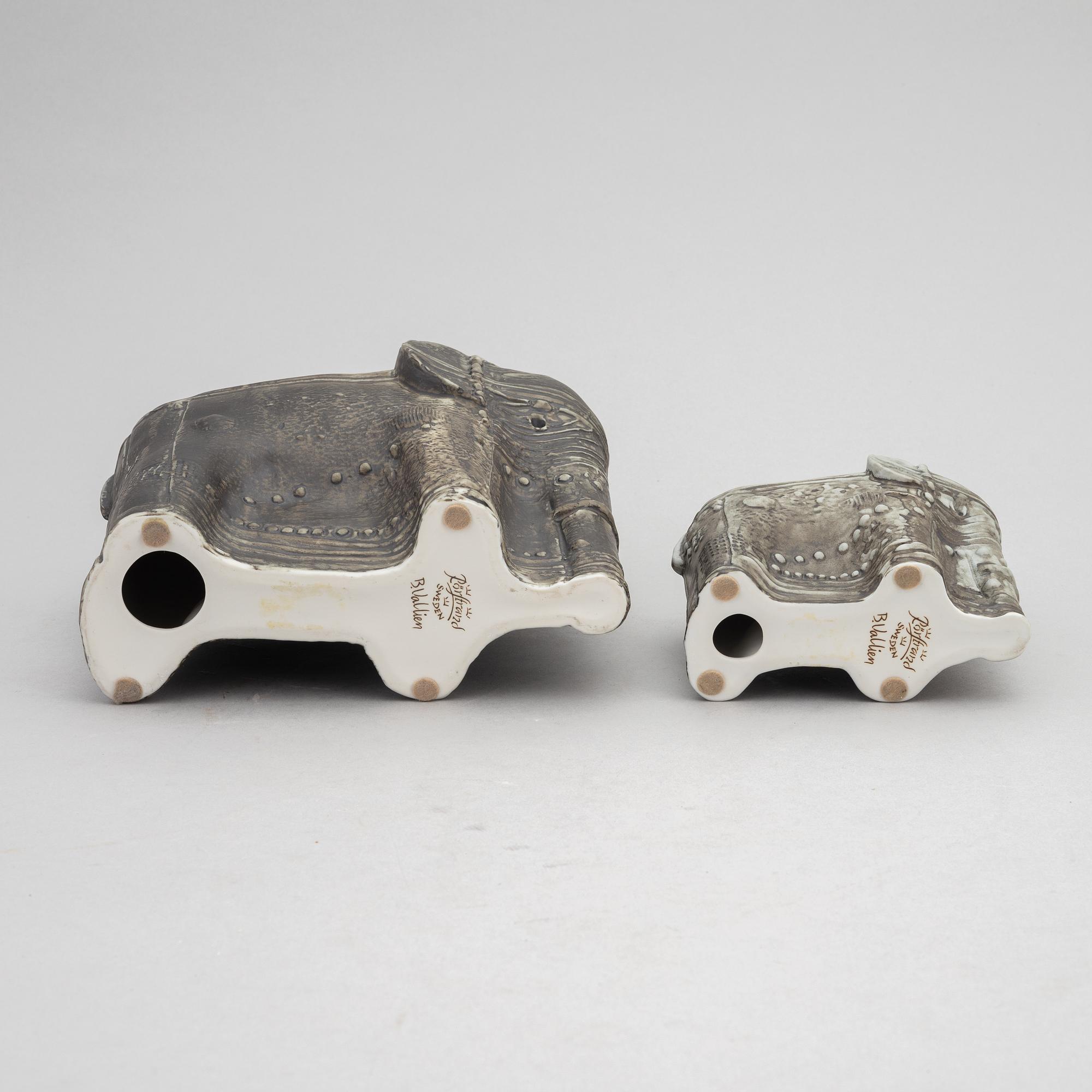 Bertil Vallien, two stoneware sculptures of elephants, Rörstrand.