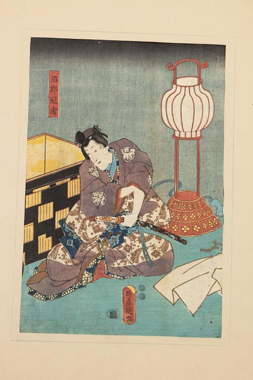 Utagawa Kunisada, 'The Chaste Wife', 'December' and 'Seated actor with sword'.