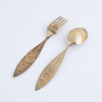 Anton Michelsen, Christmas cutlery, 13 pieces, gilded sterling silver and enamel, Denmark.