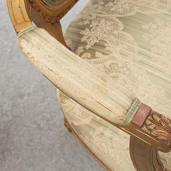 Soffa, 2 karmstolar, bord, gustaviansk stil, 1900-tal.