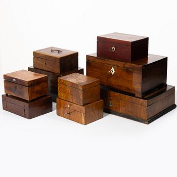 Collection of nine boxes, 19th - early 20th century.