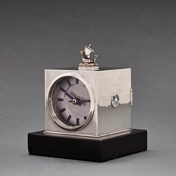 Atelier Borgila, a sterling table clock with enamelled details, Stockholm 1931.