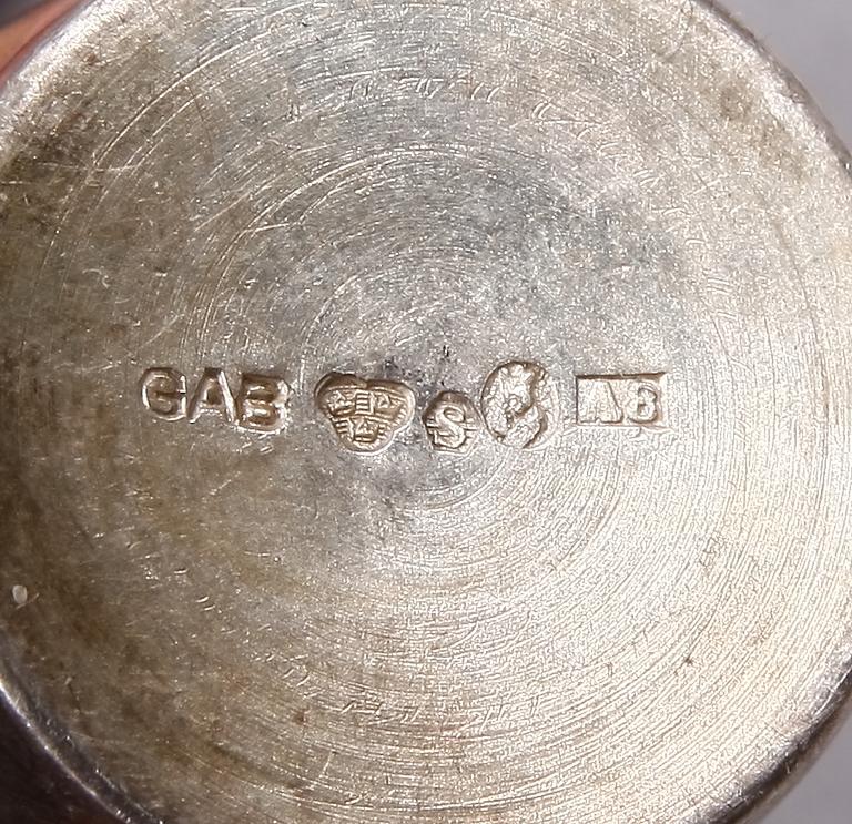 PARTI PRISPOKALER, 7 delar, silver, bla K. Andersson, Stockholm, 1900-talets första hälft.