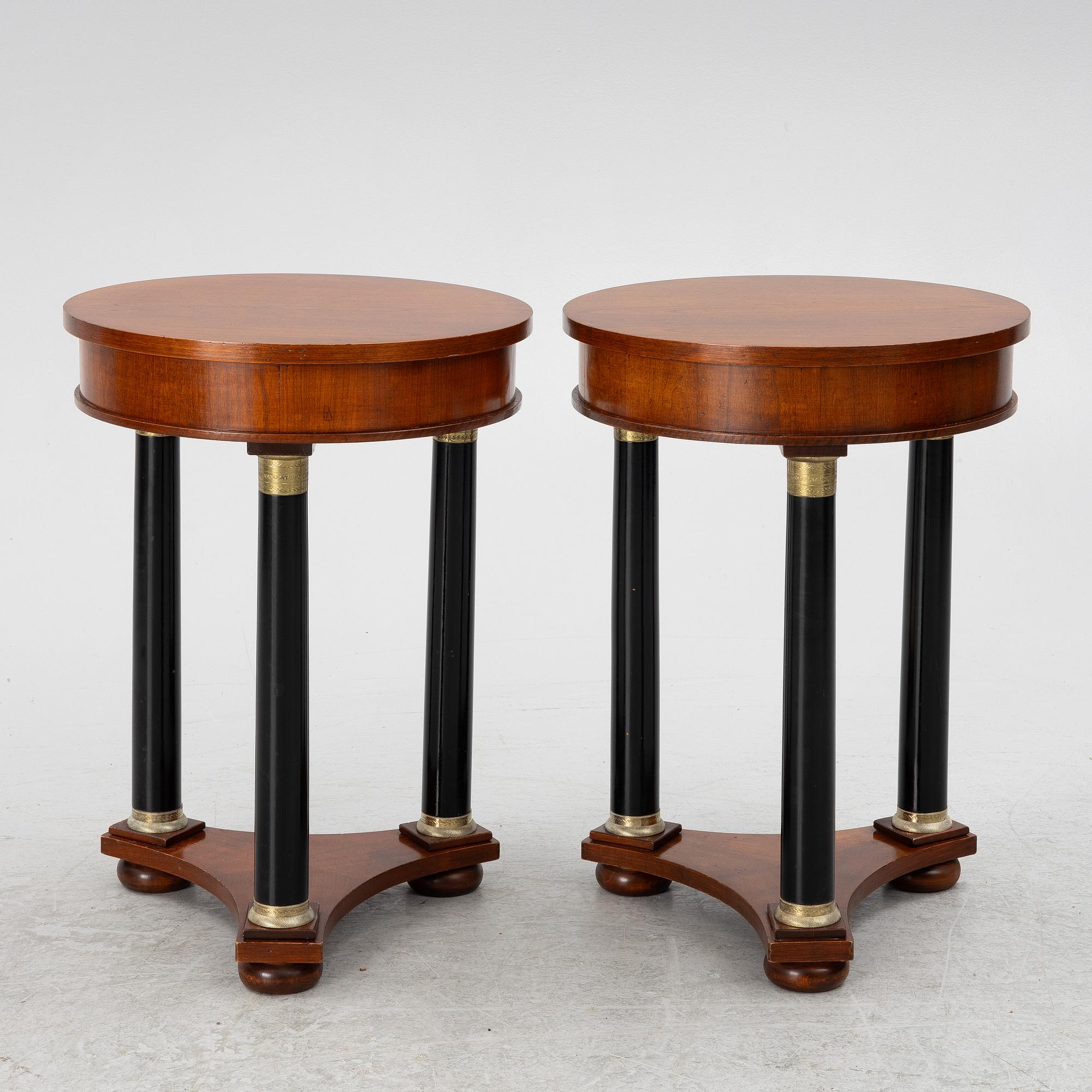 A pair of Empire style bedside tables, Fiorini Furniture, Italy.