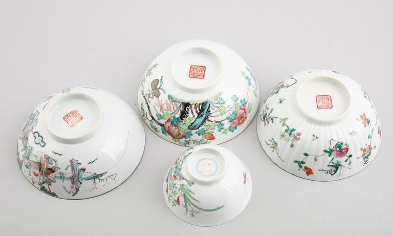 SKÅLAR, 4 st, porslin, Kina, 1800/1900-tal.