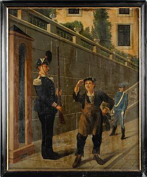 OKÄND KONSTNÄR, olja på pannå, signerad J Knutsson, omkring år 1900.