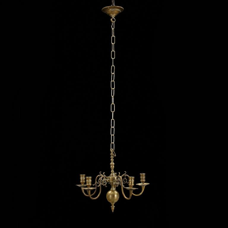 LJUSKRONA, mässing,  barockstil. Tidigt 1900-tal. Höjd ca 45 cm exklusive kedja.