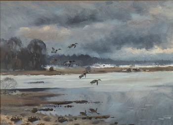 Lindorm Liljefors, Autumn Landscape with Mallards.
