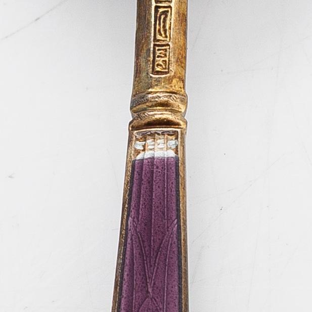 Tillander, sixteen enamelled and gilded silver coffee spoons, Helsinki 1952-65. Twelve in original box.