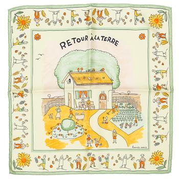 HERMÈS, Gavroche scarf, "Retour à la terre", Oliver Dumas, re-issue 1998.