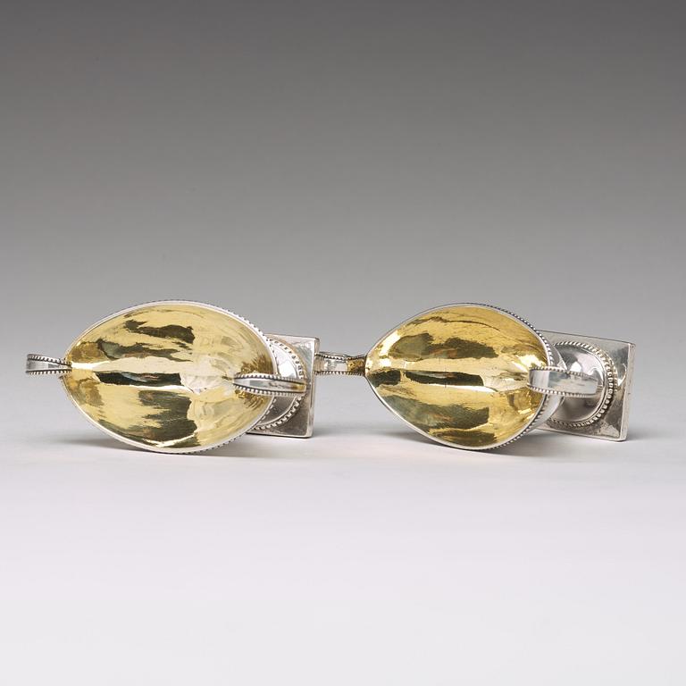 A matched pair of 18th century parcel-gilt silver salt-cellars, mark of Johan Fredrik Weise, Stockholm 1792.