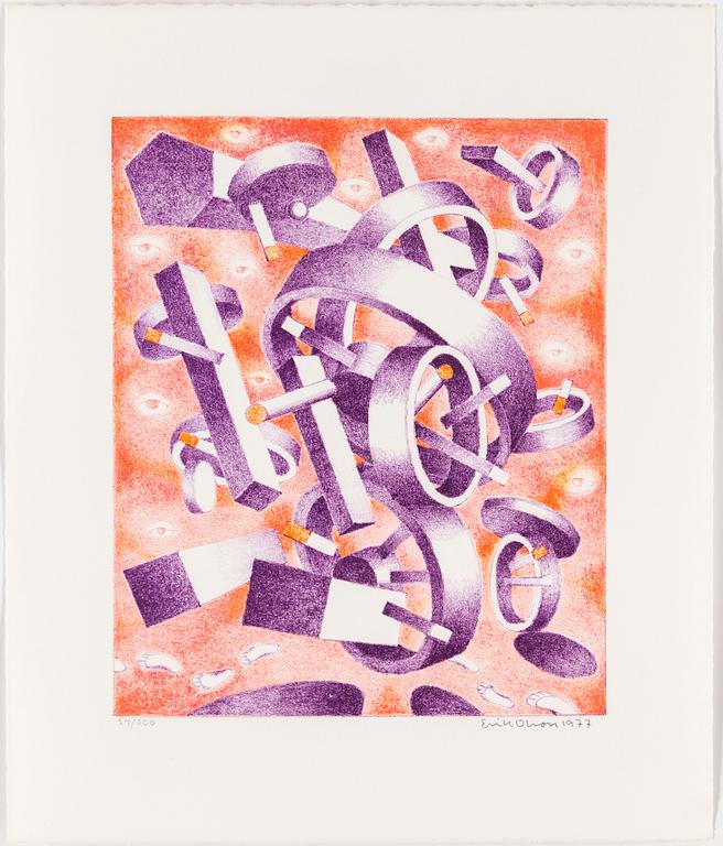 ERIK OLSON, a set of 3 colour lithographs, and a book, signed and numbered.