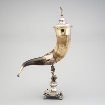 Cornucopia, horn and nickel silver, early 1900s.