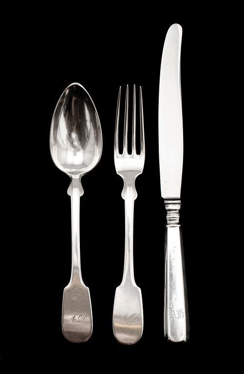 BESTICKUPPSÄTTNING, 14+5 del, silver och nysilver, Tyskland. Tot. vikt silver 801 g.