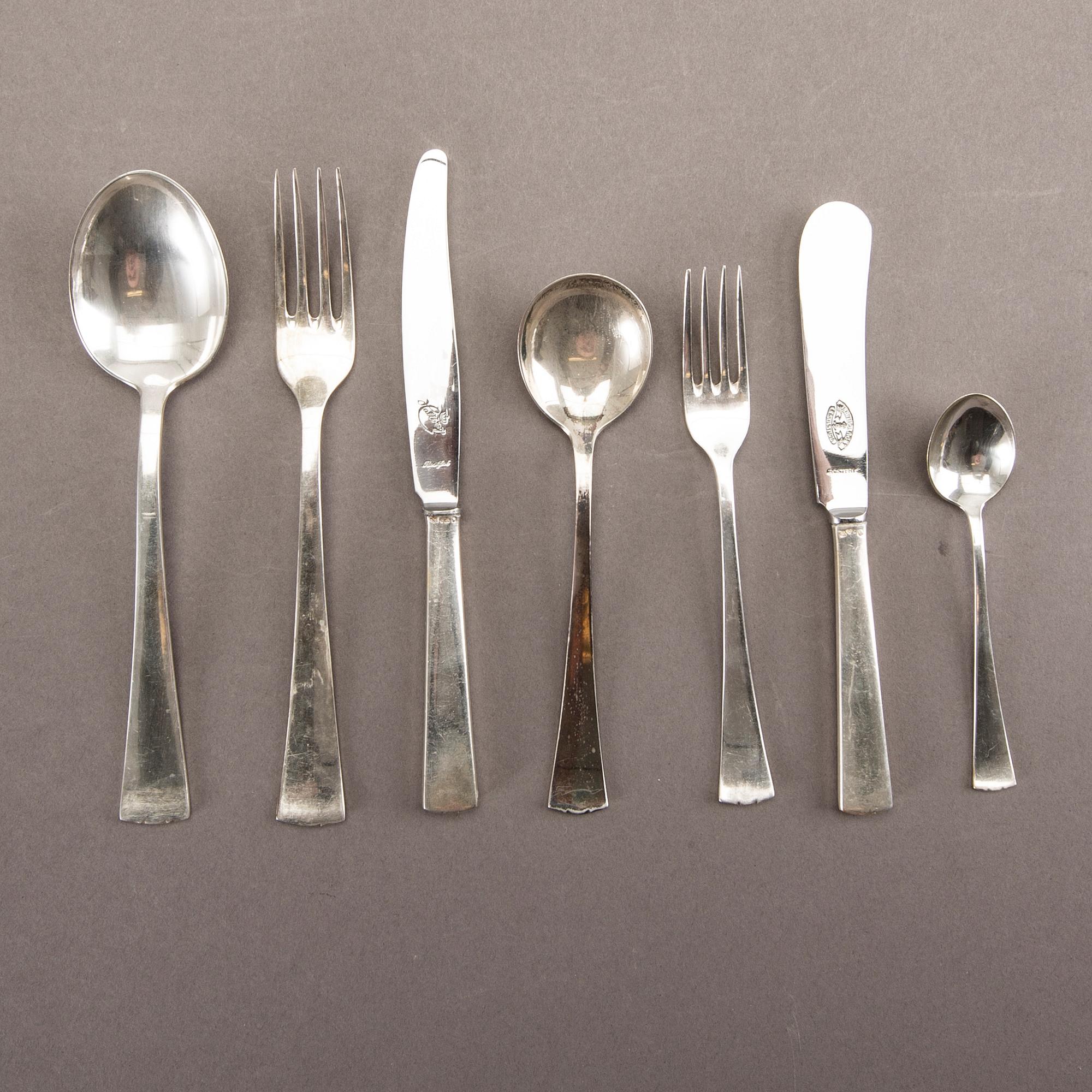 A Swedish set of 94 pcs of silver cutlery mark of CG Hallberg Stockholm 1940s total weight 2560 gr.