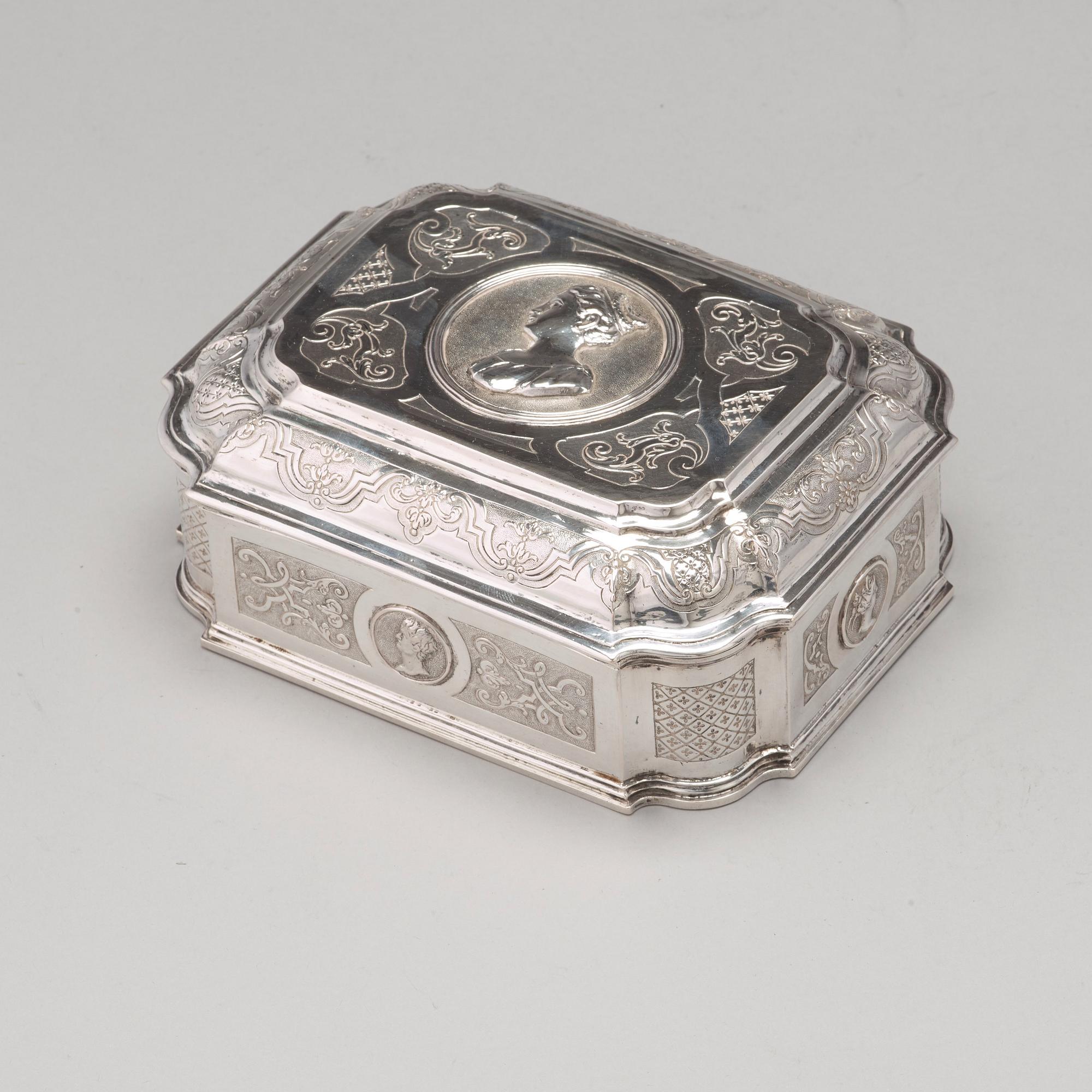 A Swedish 18th century 7 piece silver toilet service, mark of Johan Lorenz Starin, Stockholm 1736.