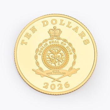 Kultaraha, Ten dollars,  Beijing to Milan, 2026, kulta 99,9%.