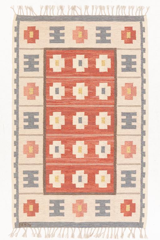 Anna-Greta Sjöqvist, a flat weave rug, signed AGS, c. 214 x 137 cm.