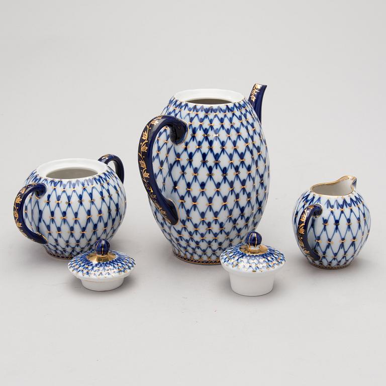 Late 20th Century 23-piece Cobalt Net porcelain Coffee Set by Lomonosov, Russia.