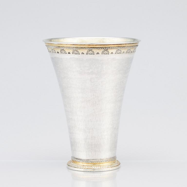 A Swedish 18th Century parcel-gilt silver beaker, mark of Henrik Nourin, Norrköping 1753.