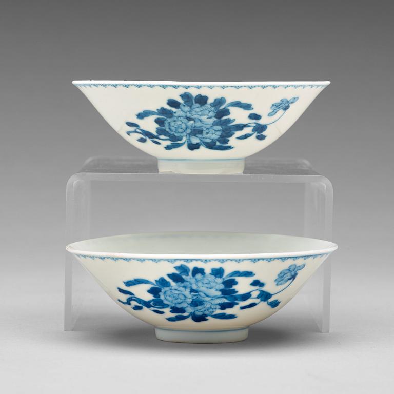 A pair of blue and white bowls, Qing dynasty, Guangxu mark and period (1875-1908).