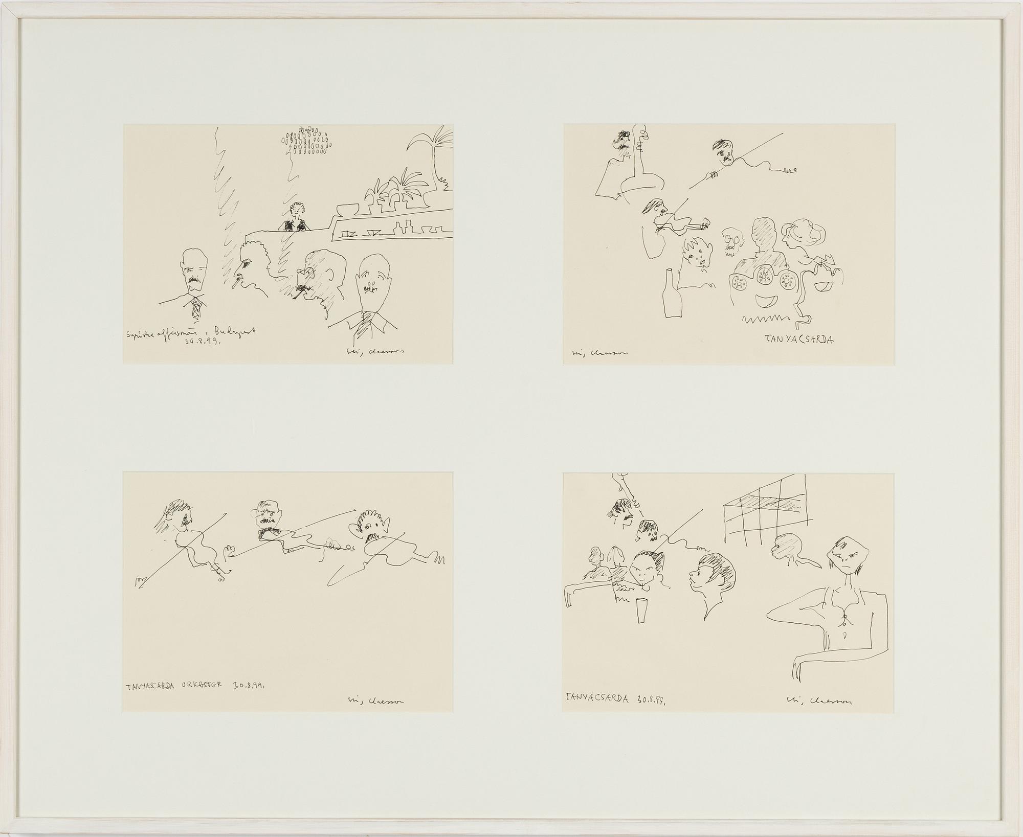 Stig Claesson, ink drawings, 4, framed together, signed.