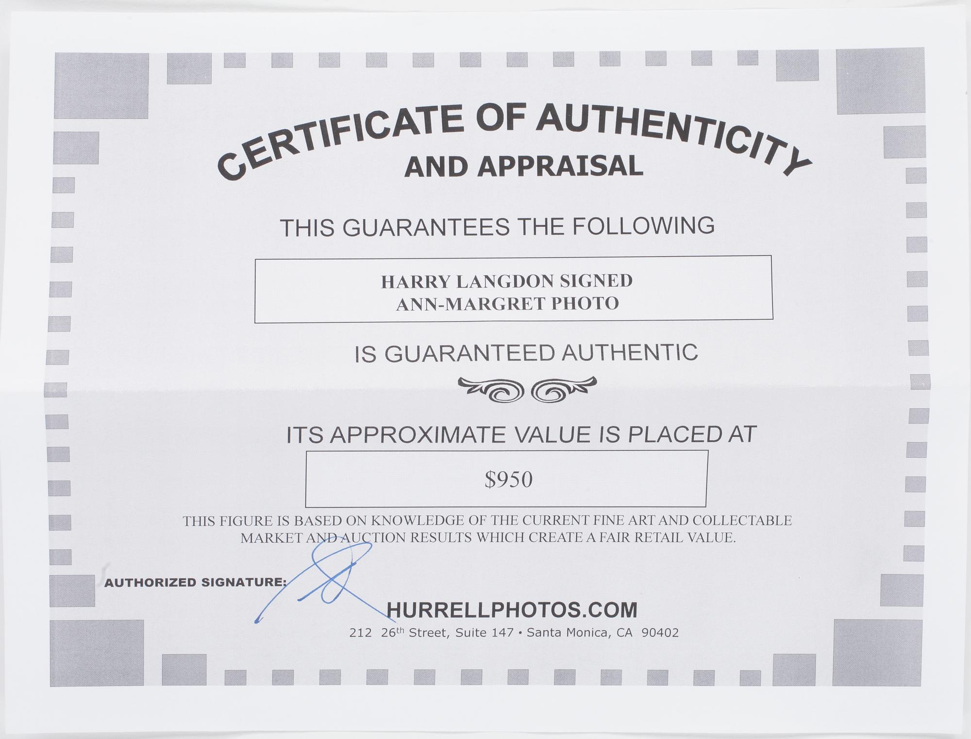 HARRY LANGDON, efter, fotografi, stämpelsign samt bär sign á tergo.