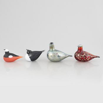 Oiva Toikka, glasfåglar, 4 st, Nuutajärvi Notsjö, Finland.