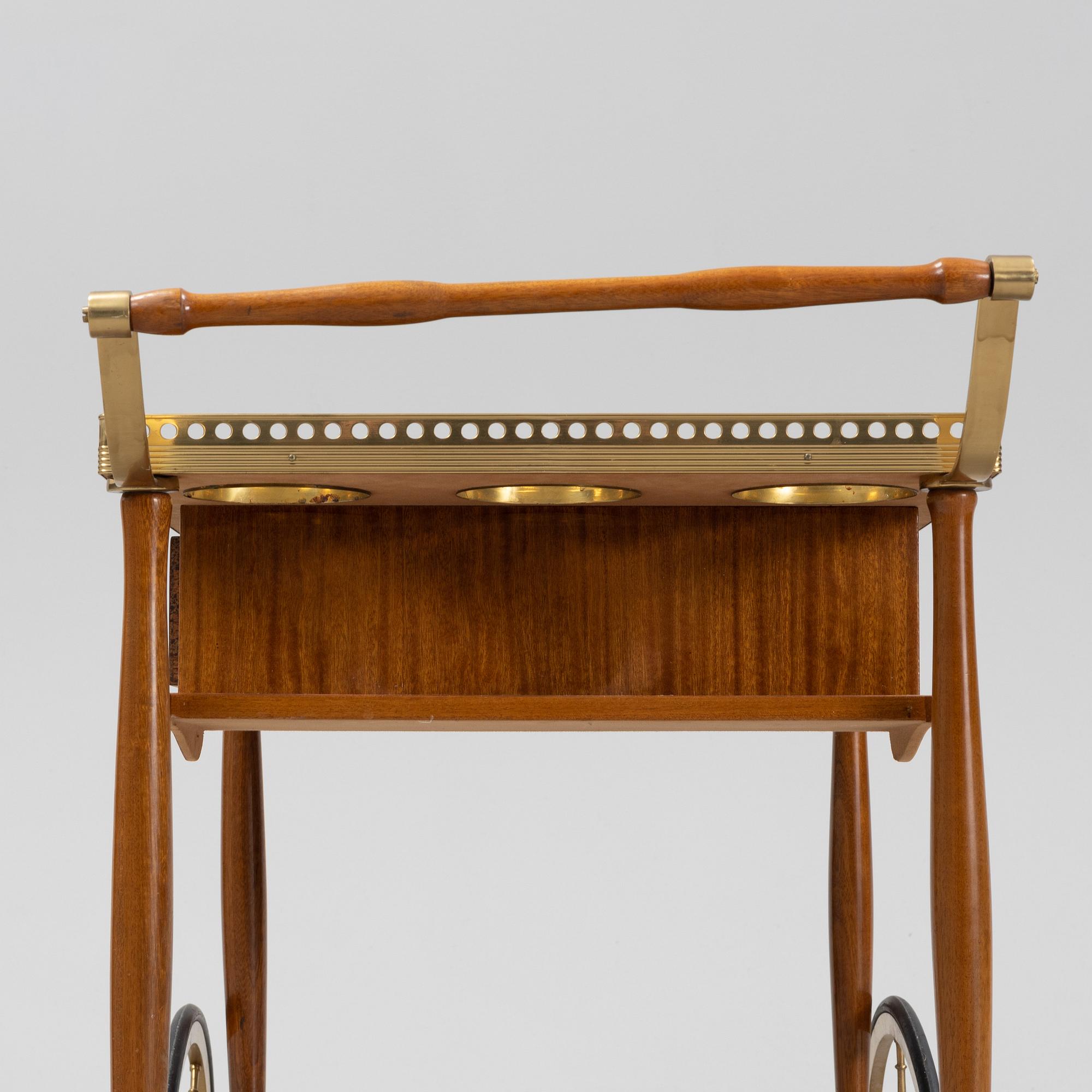 A mahogany-veneered serving trolley, mid 20th Century.