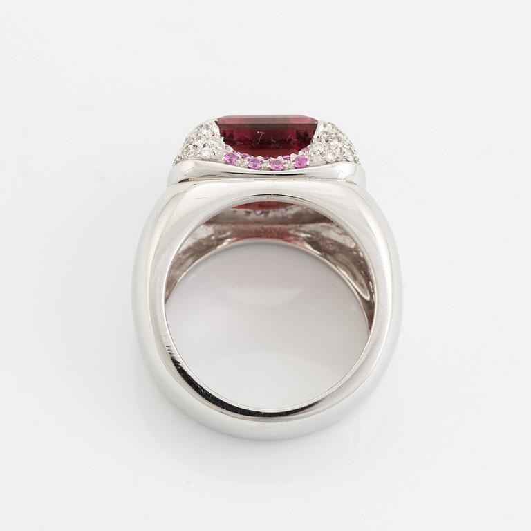 Tourmaline and brilliant cut diamond, pink sapphire ring.