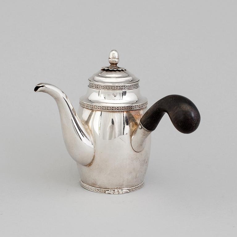A silver coffee pot by GUSTAF MÖLLENBORG, Stockholm, 1839.